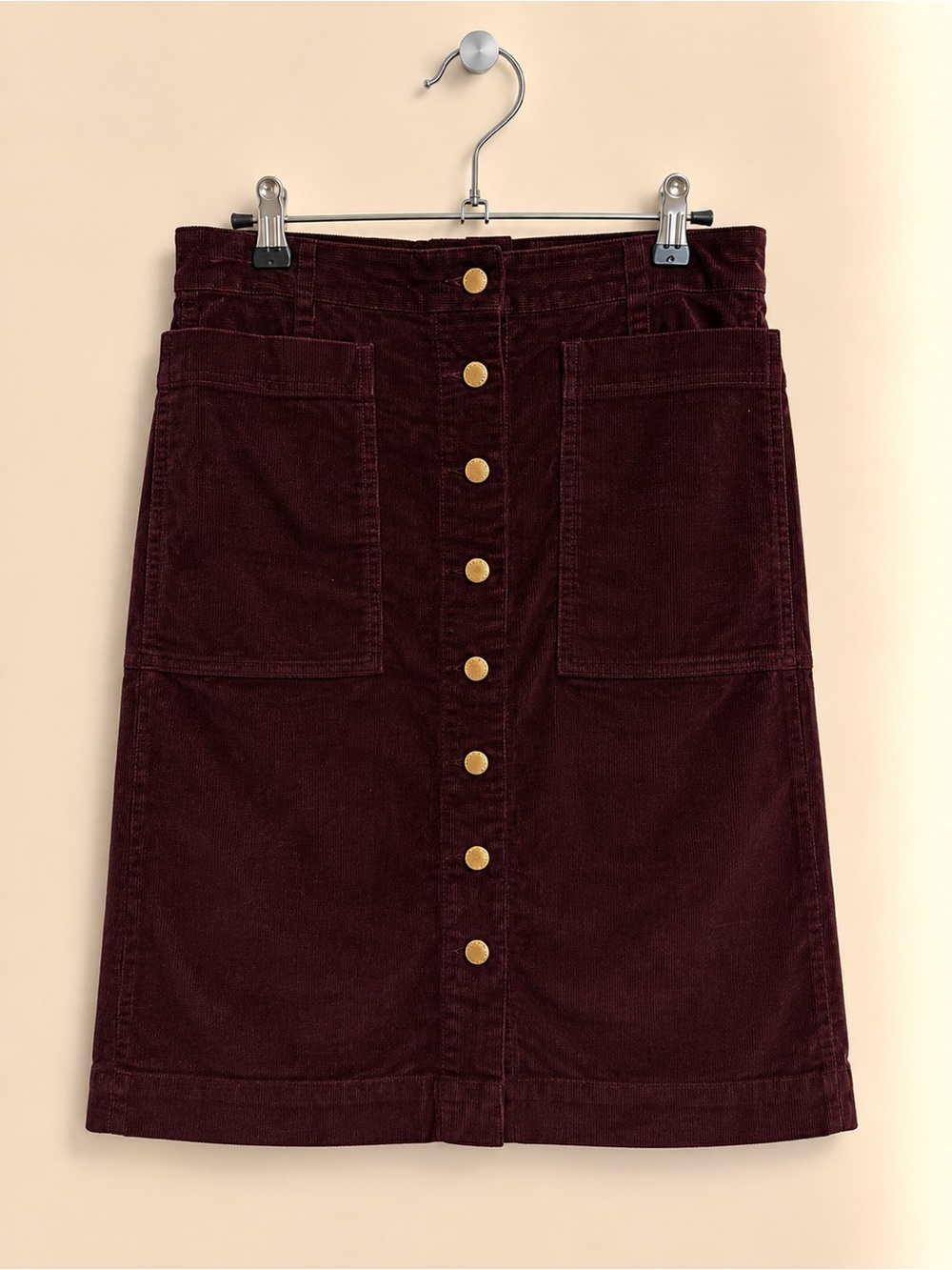 SONOMA Burgundy Corduroy Button Front Midi Skirt 10P Petite Like New